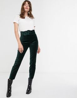 & Other Stories velvet slim pants with matching belt in bottle green