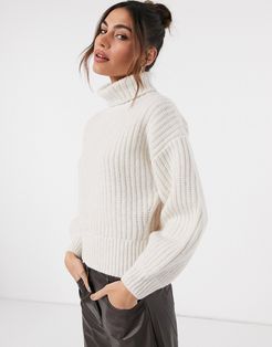 & Other Stories wool high neck balloon sleeve sweater in off-white