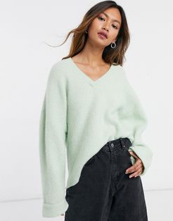 & Other Stories wool oversize v-neck sweater in green