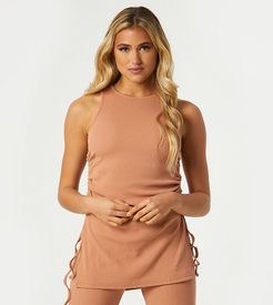 Exclusive ruched side detail longline top in camel-Brown