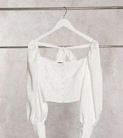 button detail cropped blouse in white