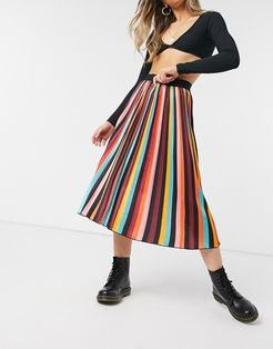 pleated midi skirt in rainbow stripe-Multi