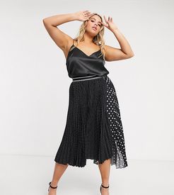 contrast print pleated midi skirt in multi polka