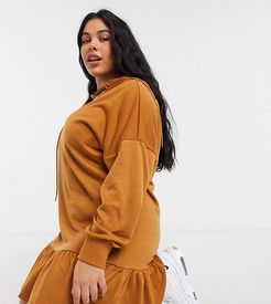 mini ruffle hem sweatshirt dress with hood in camel-Tan