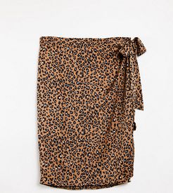 wrap detail midi skirt in leopard print-Multi