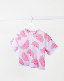 sleepwear cropped t-shirt in lilac watermelon print-Multi