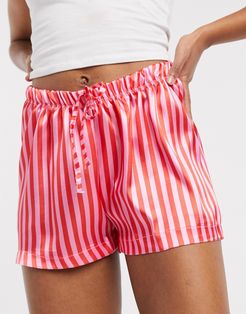 sleepwear satin short in pink stripe print-Multi