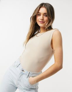 sleeveless bodysuit with shoulder pads in stone-White