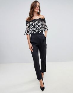 jumpsuit with geometric lace top in monochrome-Multi