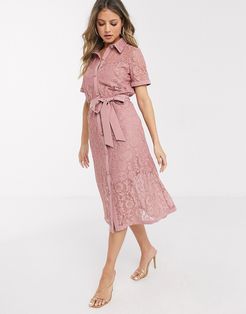 lace shirt dress in dusky rose-Pink