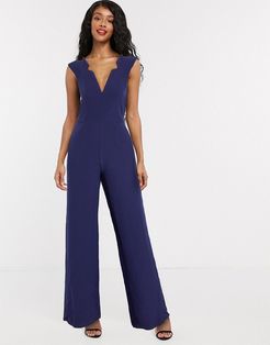 plunge jumpsuit with notch detail in navy