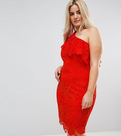 One Shoulder Crochet Lace Dress-Red