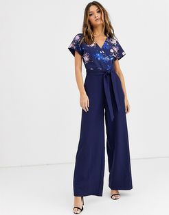 printed wide leg jumpsuit-Multi