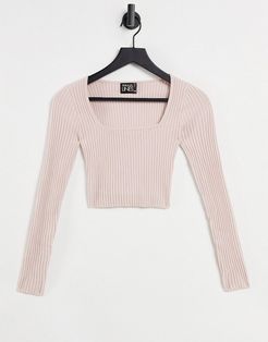 coordinating knit long sleeve top in mink-Pink