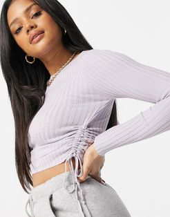 ribbed sweater with ruched side in lilac-Purple