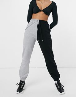 color block sweatpants in black and gray-Multi