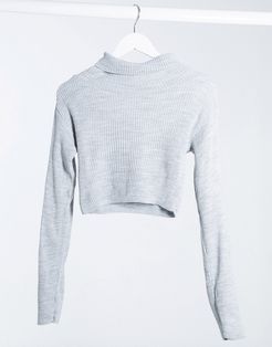 ribbed high neck top set in gray-Grey