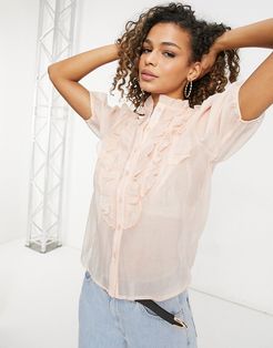 ruffle front blouse in beige-Pink