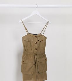 utility cami strap romper in khaki-Green