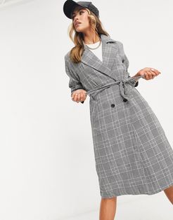 tie waist trench in plaid-Black