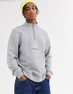 Flag embroidered quarter zip sweat in gray