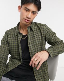 tailored checked long sleeve shirt-Green