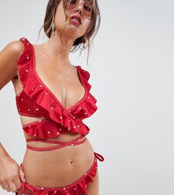 Exclusive bow tie side bikini bottom in star print-Red