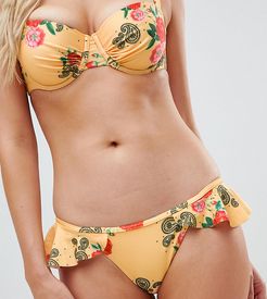 Floral Frill Bikini Bottom-Yellow