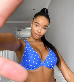 Fuller Bust Exclusive mix and match underwire bikini top in blue spot