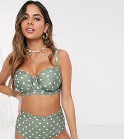 Fuller Bust Exclusive recycled polyester scallop balconette bikini top in khaki spot DD-G-Green