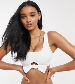 fuller bust Exclusive textured crop bikini top with tie detail in white
