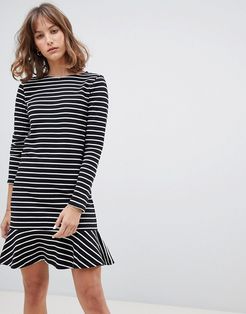 Mini Dress In Breton Stripe-Black