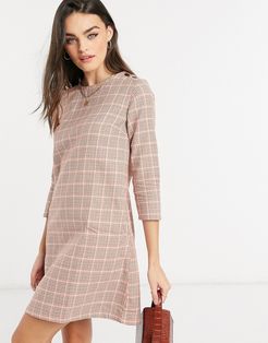 organic cotton mini dress in houndstooth check-Red