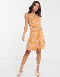 organic cotton skater dress in floral print-Orange