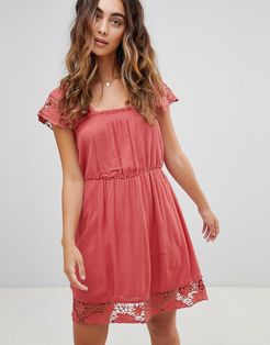 Wendy Lace Hems Dress-Red