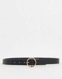 belt with gold circle buckle in black