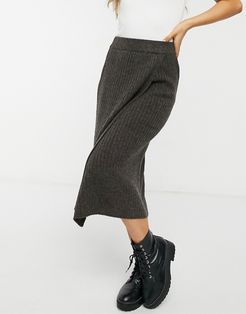 knitted wrap front skirt two-piece in brown-Grey