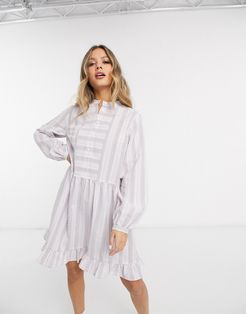 smock dress with notch detail in pastel stripes-Multi