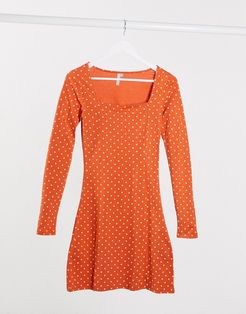 square neck midi polka dress-Orange