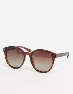 Polariod round sunglasses in tortoise shell-Brown