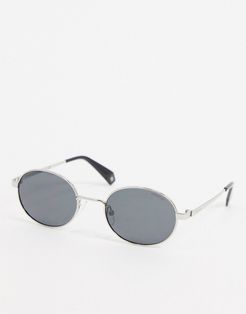 Polariod round sunglasses with silver metal frame