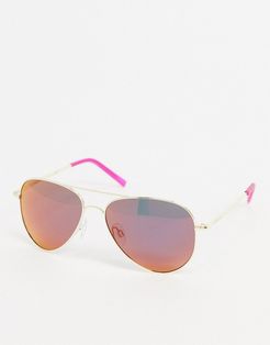 aviator sunglasses in gold with purple lens