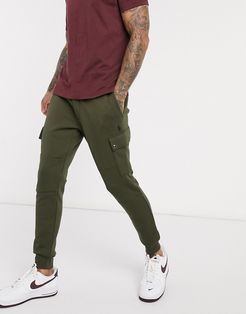 double knit tech polo player logo cargo cuffed sweatpants in olive-Green