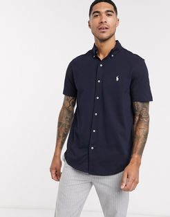 short sleeve pique shirt slim fit player logo in navy exclusive to ASOS