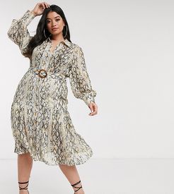 belted snakeskin midi dress-Multi