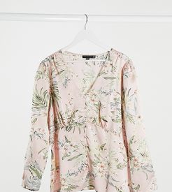 satin long sleeve blouse in floral-Multi