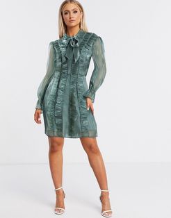 pussy bow ruffle shirt dress-Blues