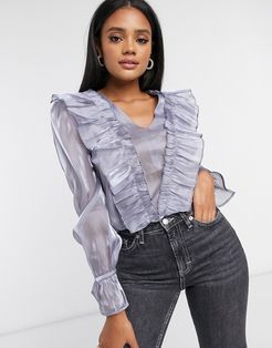 ruffle neck blouse in lilac-Purple