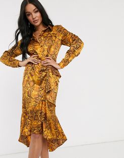 snake print shirt dress-Multi