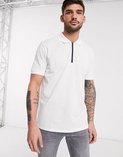 half zip polo with sports stripe trim in white